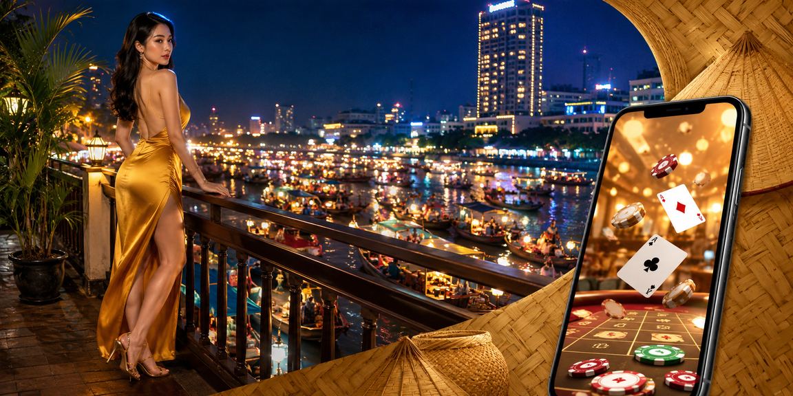Người chơi bài tại Cần Thơ với chiếc nón lá đặc trưng văn hóa Việt Nam